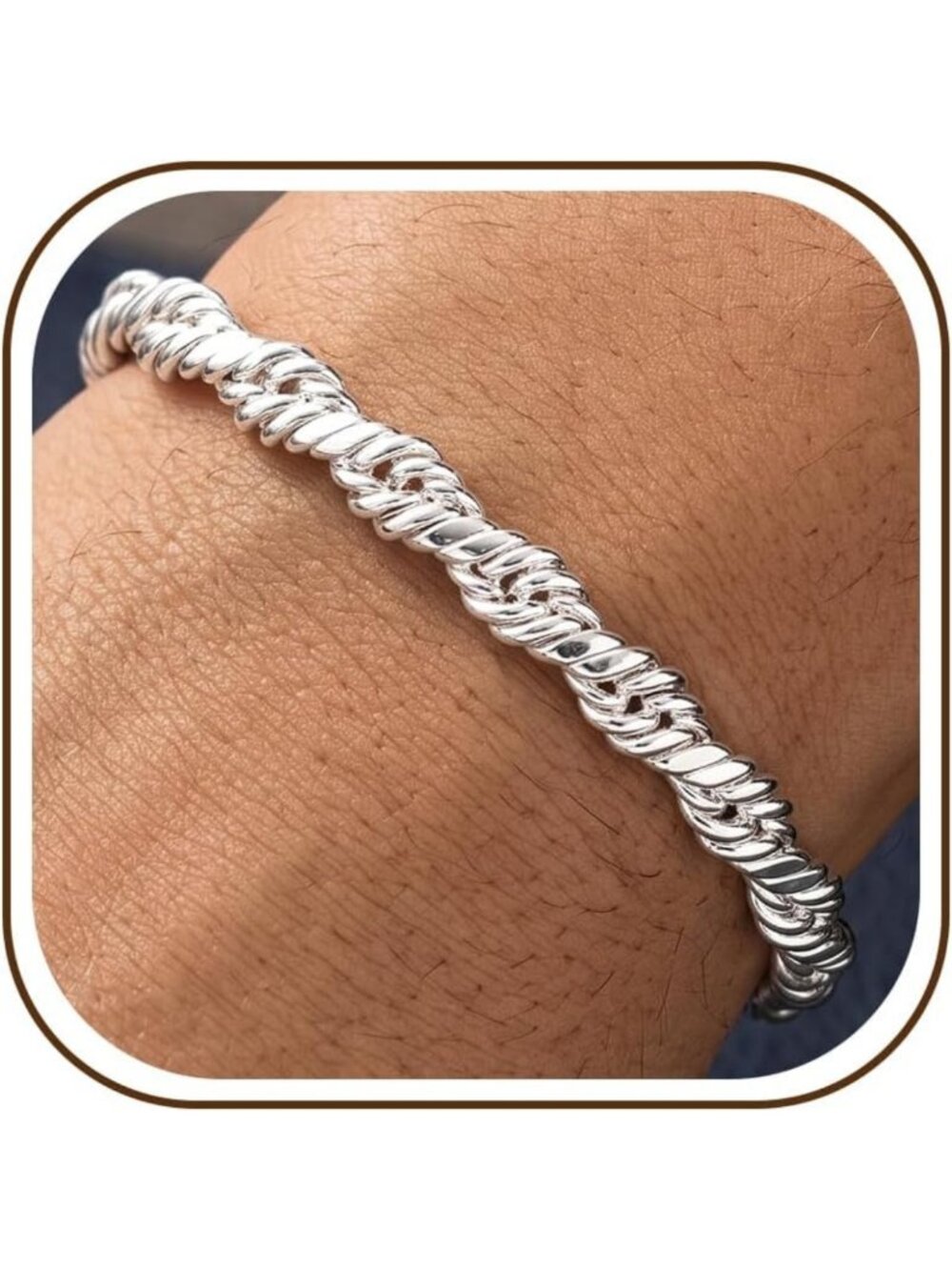 Men's 925 Sterling Silver Bracelet, 8mm Chunky Silver Jewelry for Him